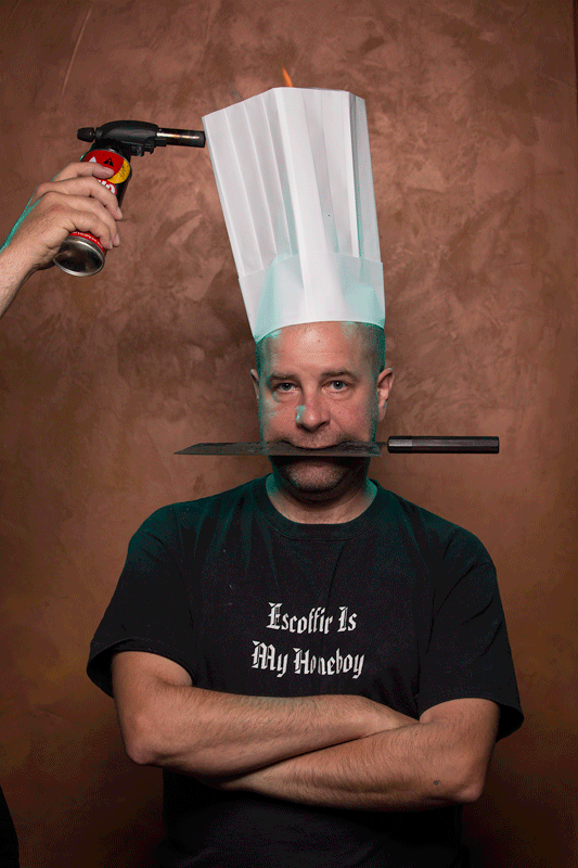 Chef Patrick Garland on Fire at Absinthe Cafe by Ottawa Portrait Photographer Justin Van Leeuwen